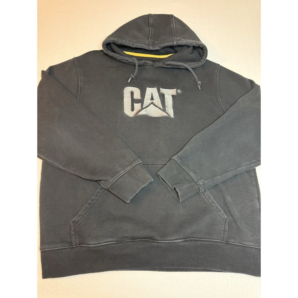 CAT Caterpillar Logo Pullover Hoodie Black XL Workwear Sweatshirt